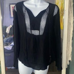 Joseph A. qu'est-ce que c'est silk Womens Medium Black Blouse Crochet Cutout Top